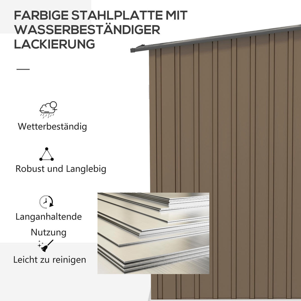 GERÄTEHAUS aus Stahl, 0,92 m² Geräteschuppen, Gartenschuppen für Balkon, Braun - Braun, Metall (103/160/100cm) - Outsunny