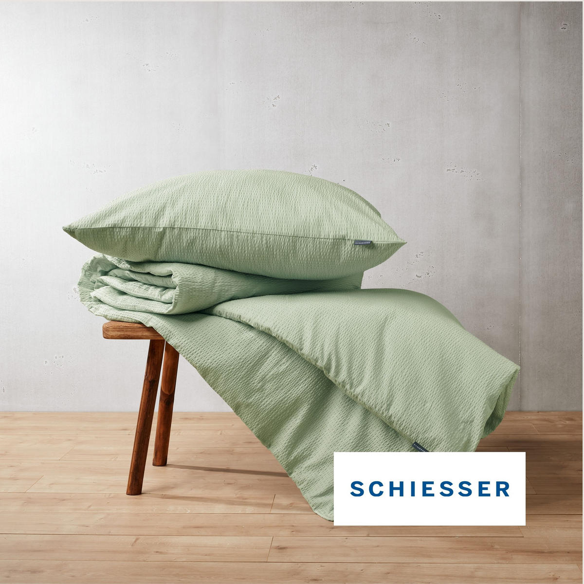 BETTWÄSCHESET Laura - Baumwoll Seersucker - 2-teilig - 135x200 cm - Hellgrün - Hellgrün, Textil (135/200cm) - SCHIESSER