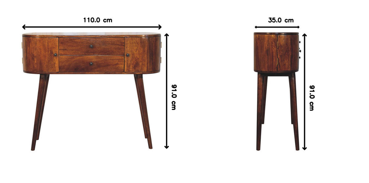 KONSOLENTISCH IN KASTANIENFARBE, 2 SCHUBLADEN, 2 SEITENSCHRÄNKE, BRAUN - Braun, Holz (110/35/91cm) - Artisan Furniture