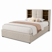 BETT mit Bettkasten und Ladefunktion 90x200 cm Leinen Natur - Beige, Metall (90/200cm) - Beauniv