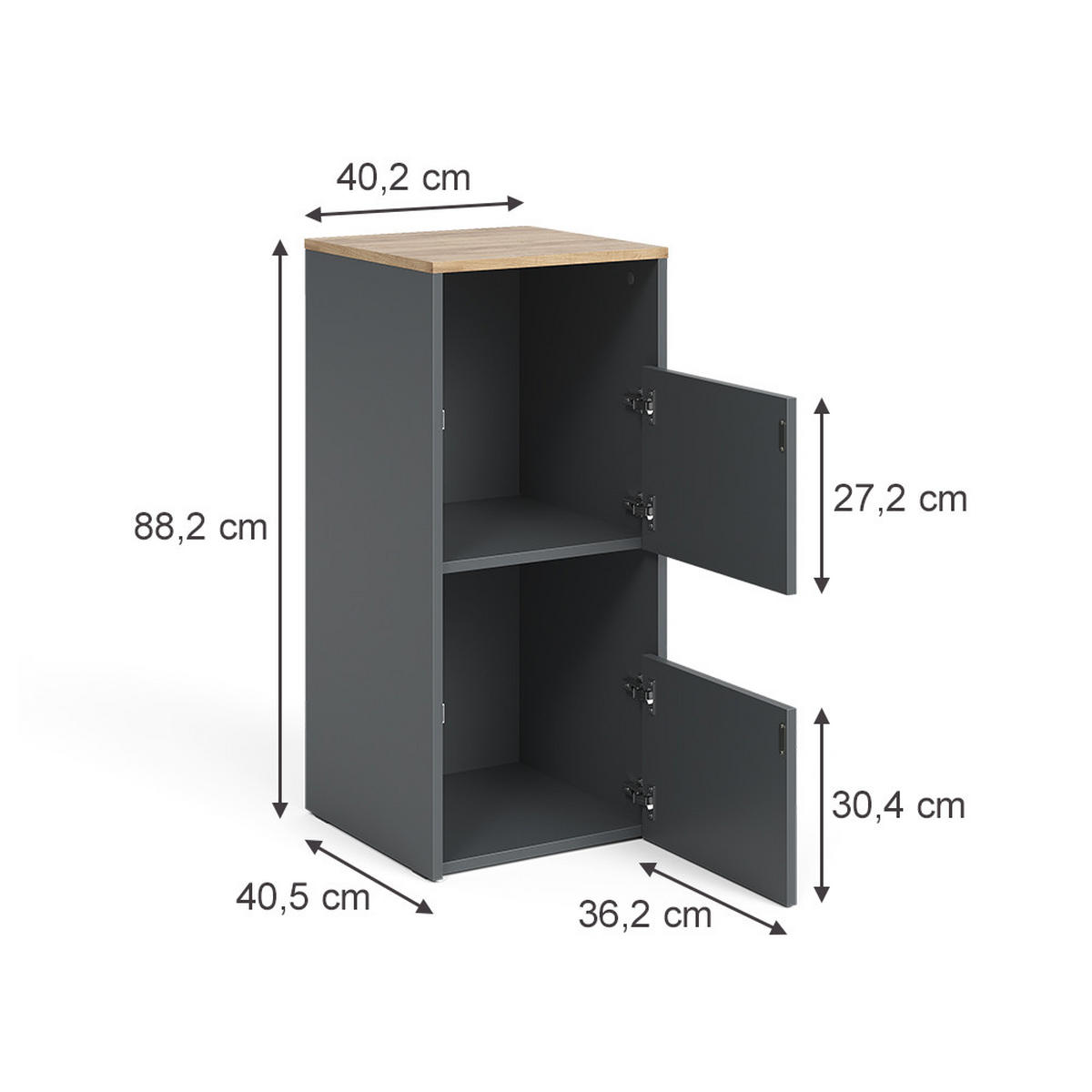 WÄSCHESCHRANK Viktor, Anthrazit/Goldkraft Eiche, 40.2 x 88.2 cm mit 2 Türen - Honigeiche/Anthrazit, Holzwerkstoff (40.2/88.2/40.5cm) - Vicco