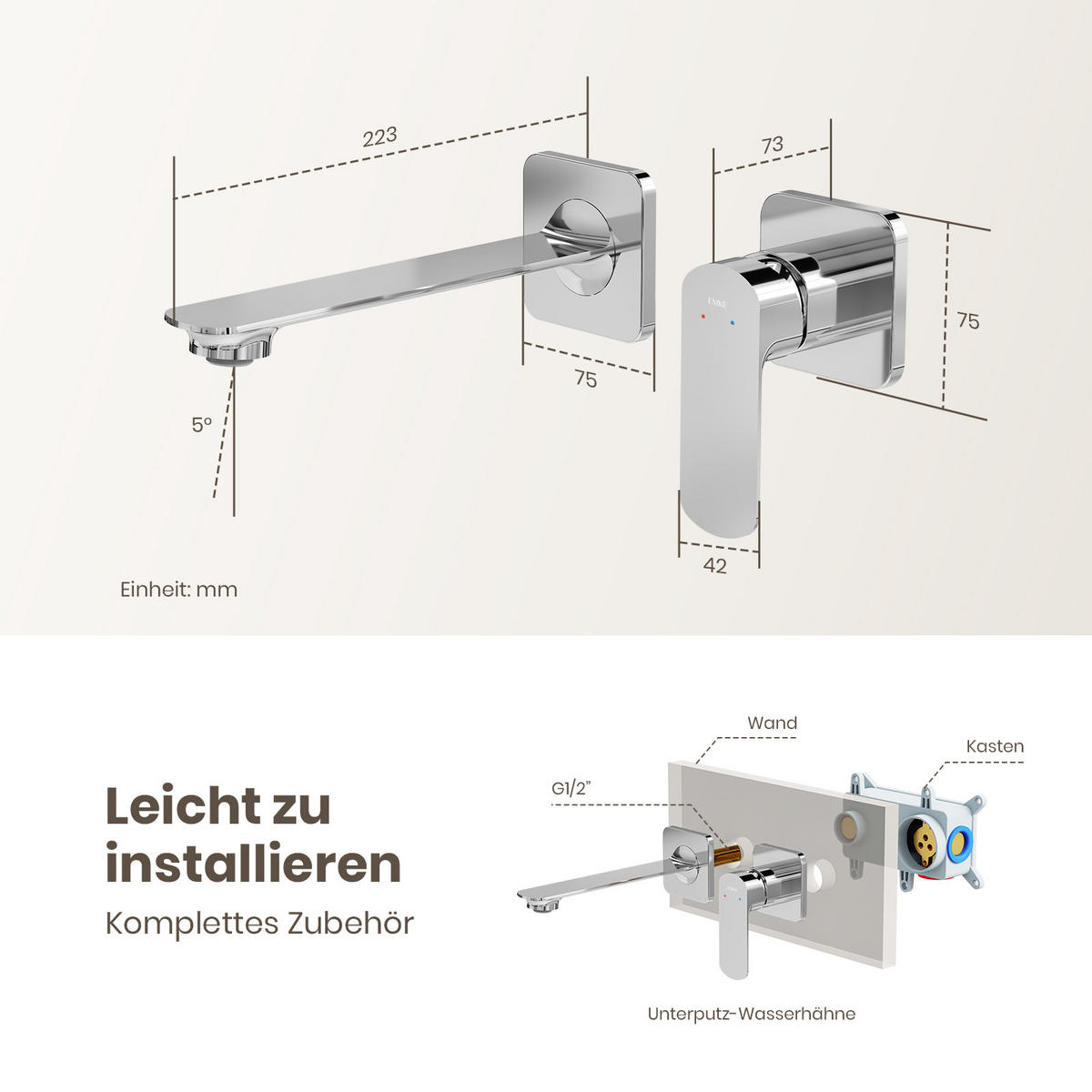 WASCHTISCHARMATUR Modular Ventilkernzertifizierung Messing Verchromt - Chromfarben, Metall (12.7/11/23.3cm) - EMKE
