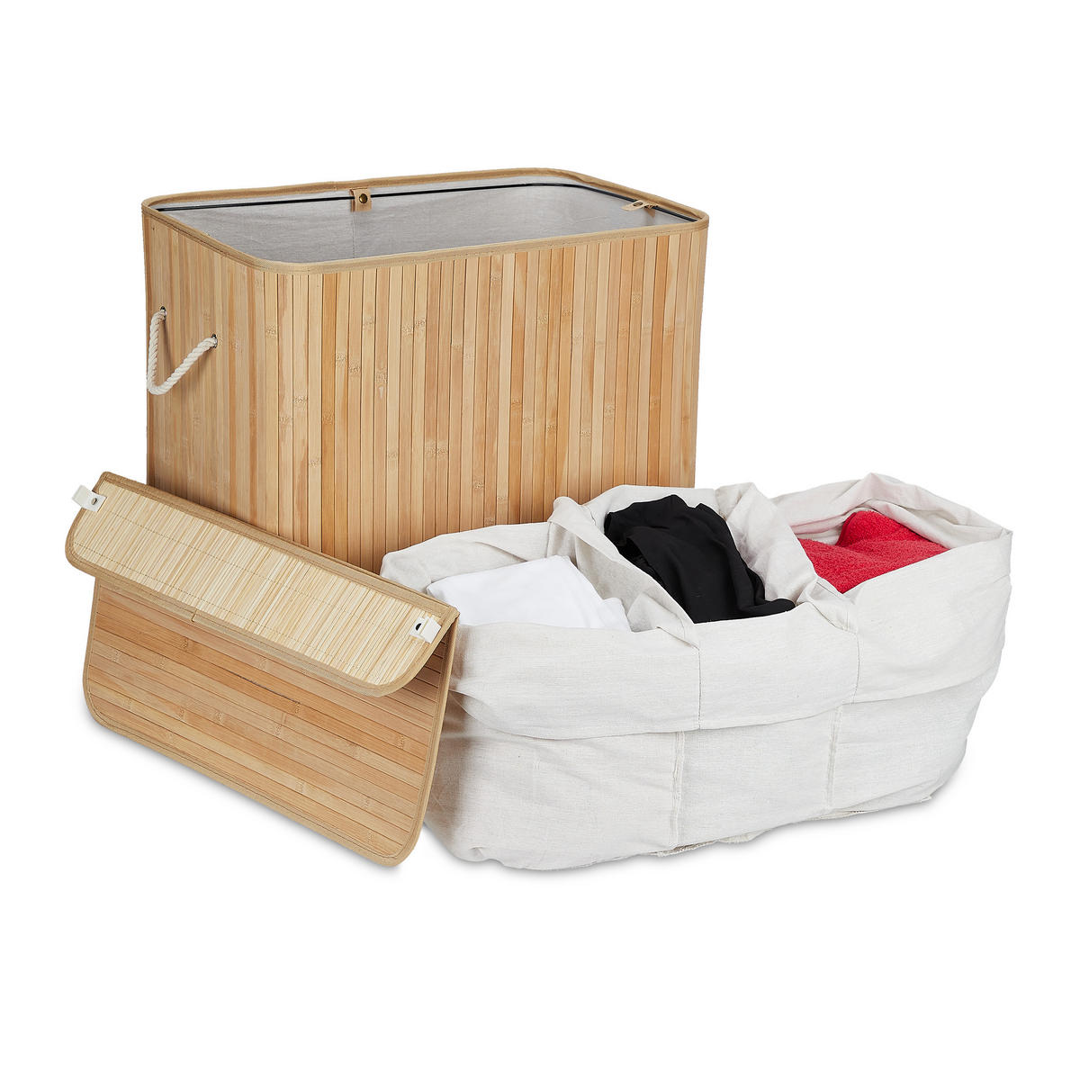 WÄSCHEKORB - Hellbraun, Holz/Wellpappe (62.5/62/42.5cm) - Relaxdays