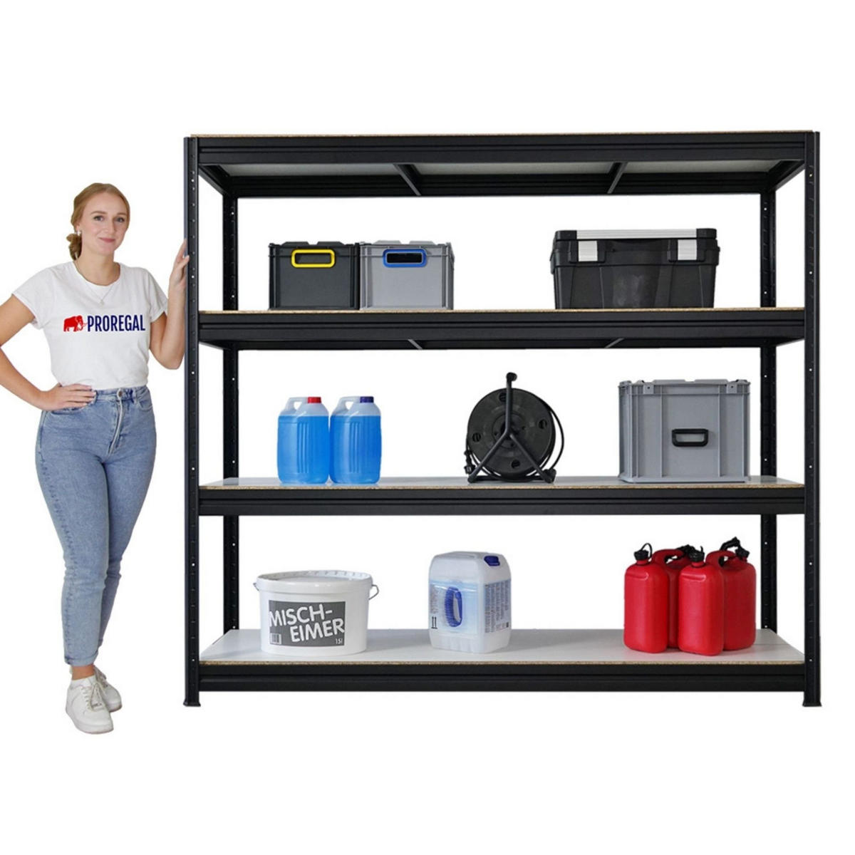 SCHWERLASTREGAL Dino 2er-Set 180x200x60cm Melamin-Ebenen Schwarz - Schwarz, Metall (400/180/60cm) - PROREGAL