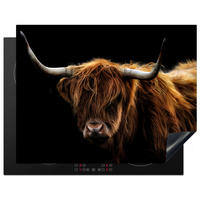 HERABDECKPLATTE - Schottischer Highlander - Hörner - Schwarz - Tiere - Natur - Wild - Kuh - 80x55 - Cognac, Kunststoff (80/55/0.2cm) - MuchoWow