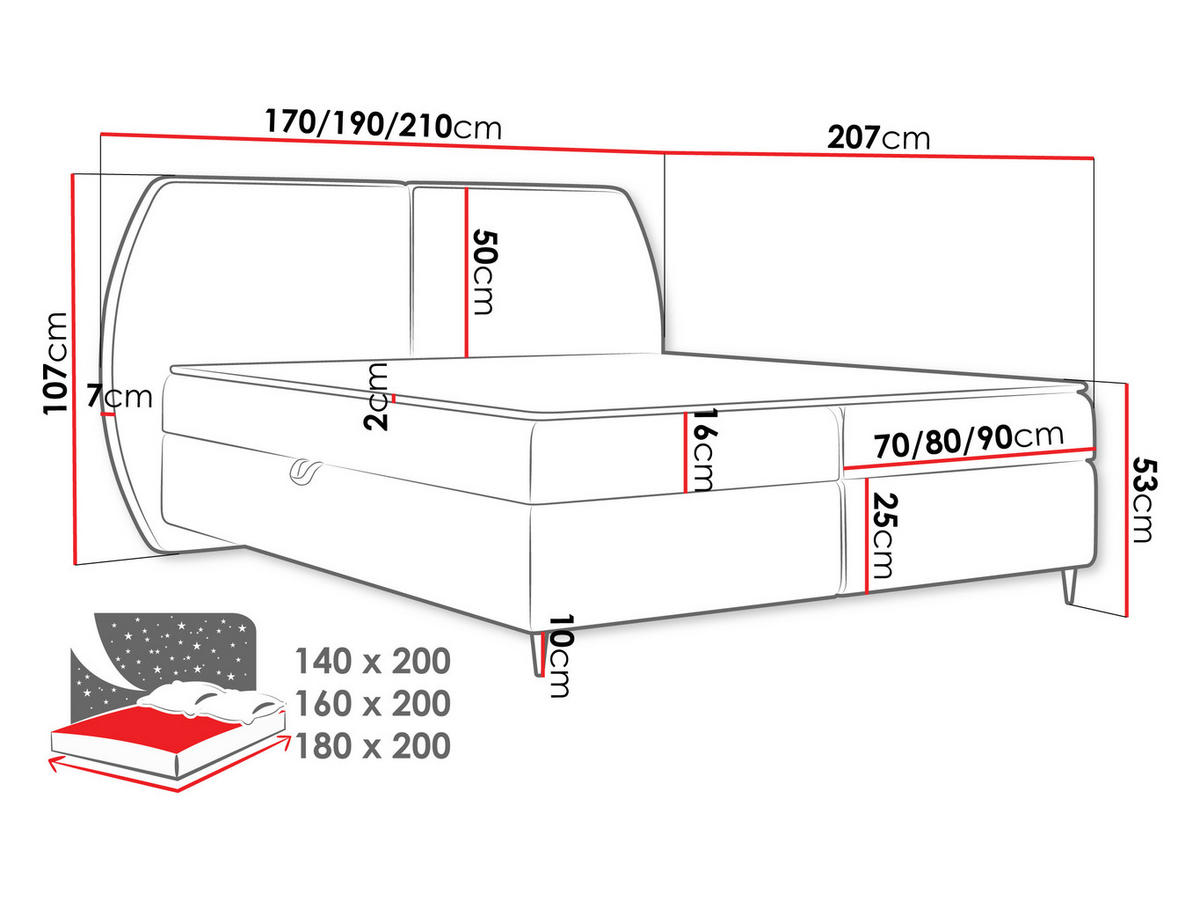 BOXBETT Madryt - Schwarz/Grau, Holz/Holzwerkstoff (140/200cm) - MIRJAN24