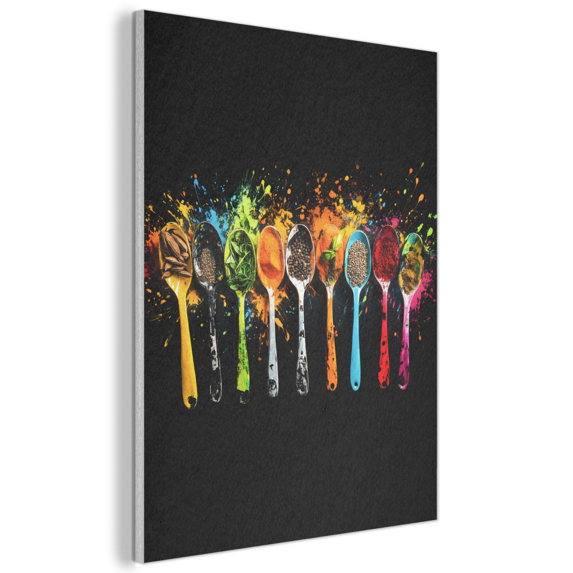 MuchoWow AKUSTICKÝ obraz Lžičky - koření - moderní - graffiti - barva - barevné 70x100 cm