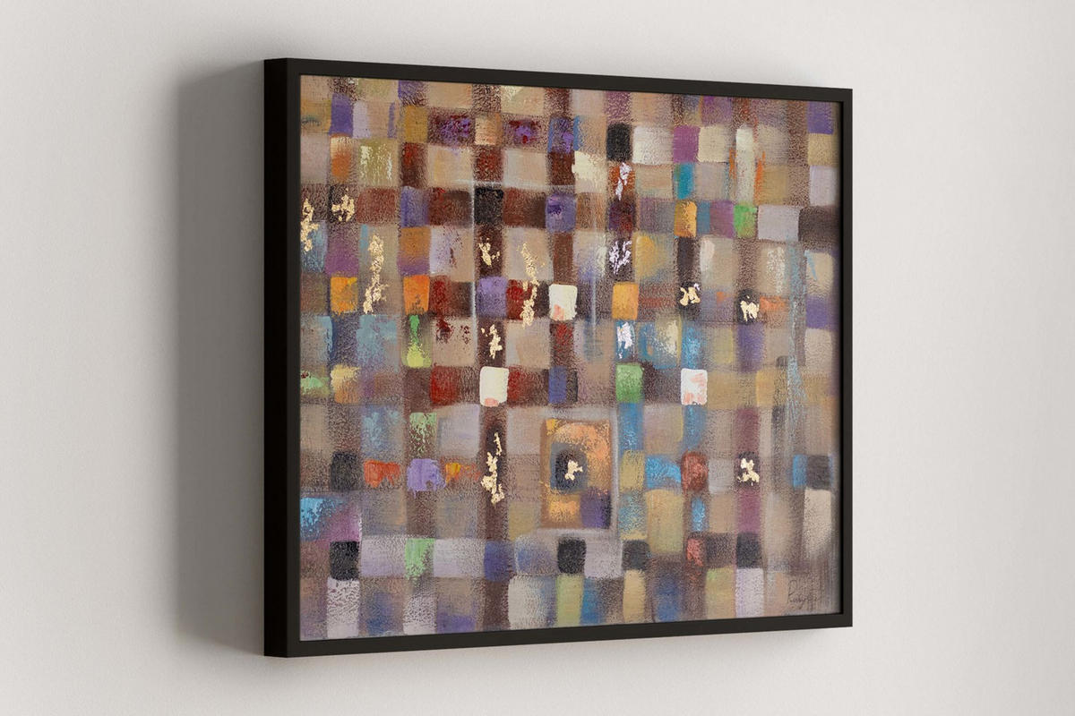 RUČNE MAĽOVANÝ AKRYLOVÝ OBRAZ 100/75 cm, viacfarebný, abstraktný geometrický motív - viacfarebná, drevo/textil (100/75cm) - KUNSTLOFT