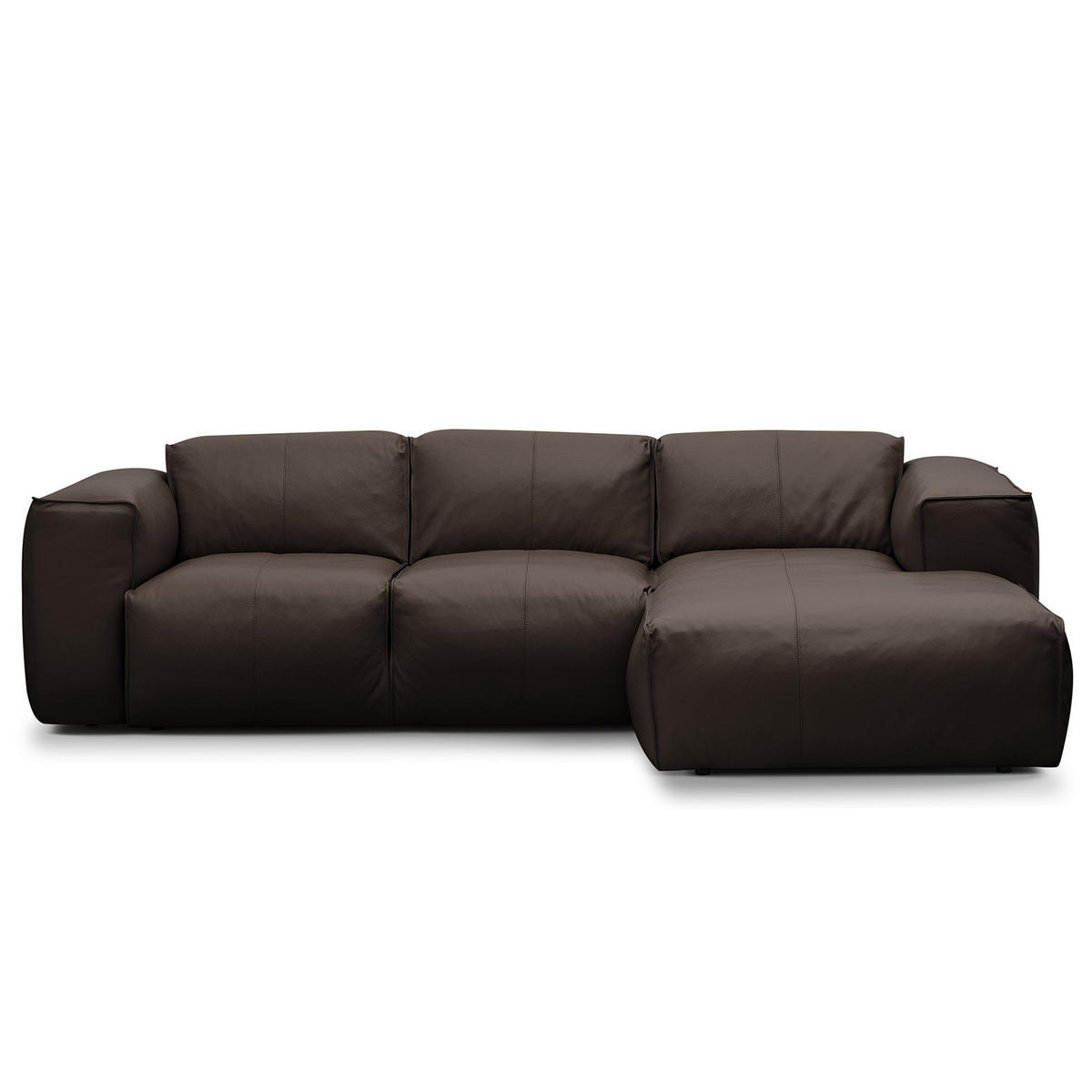 3-SITZER ECKSOFA mit Longchair - Dunkelbraun/Schwarz, Leder (251/173cm) - home24