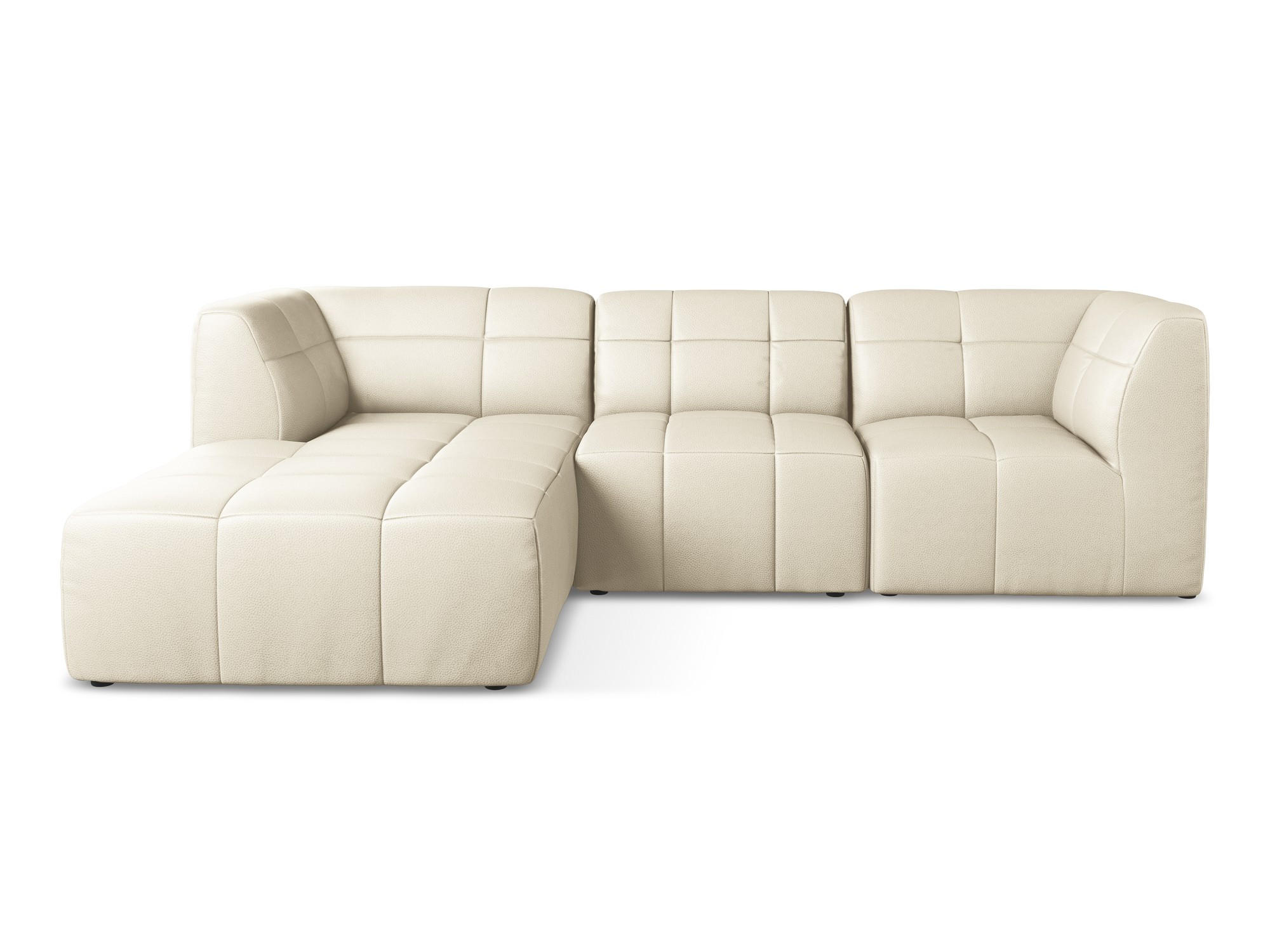 ECKSOFA Links Kunstleder Beige - Creme/Schwarz, Holzwerkstoff/Kunststoff (266/175cm) - Makamii