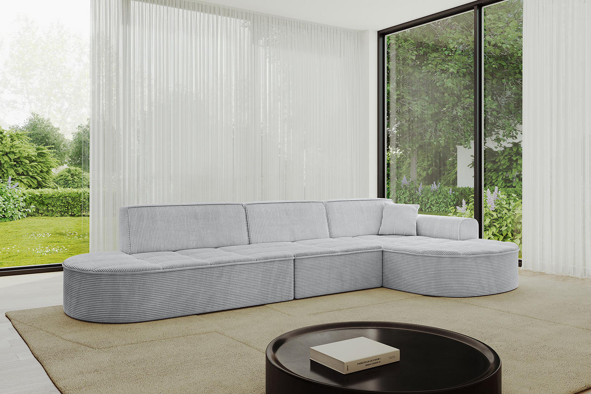 ECKSOFA Ottomane Rechts TARO-L2 - 328x171x79,5 cm Grau - Grau, Holzwerkstoff/Textil (328/171cm) - ALTDECOR