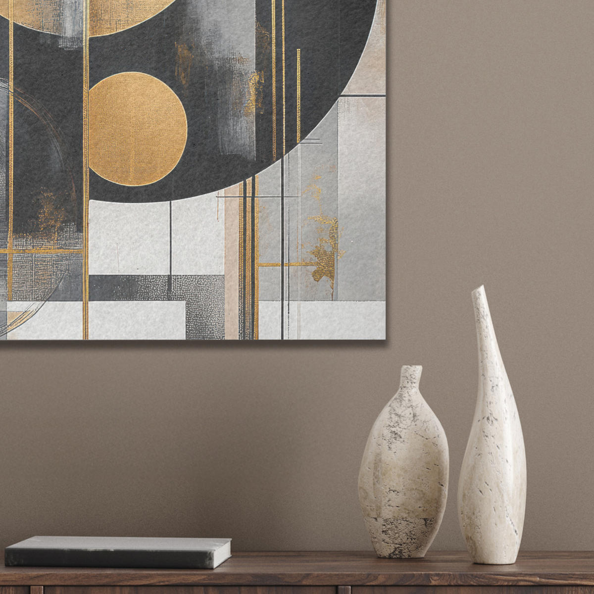 AKUSTIKBILD Abstrakt - Gold - Silber - Formen - Ästhetisch - Modern Wandbilder 60x60 cm - Goldfarben, Kunststoff (60/60/0.9cm) - MuchoWow