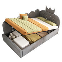 KINDERBETT Polsterbett 90/190 cm aus Samt mit Stauraum und Kronen-Gitter-Design Grau - Grau, Textil (90/190cm) - Modenvie