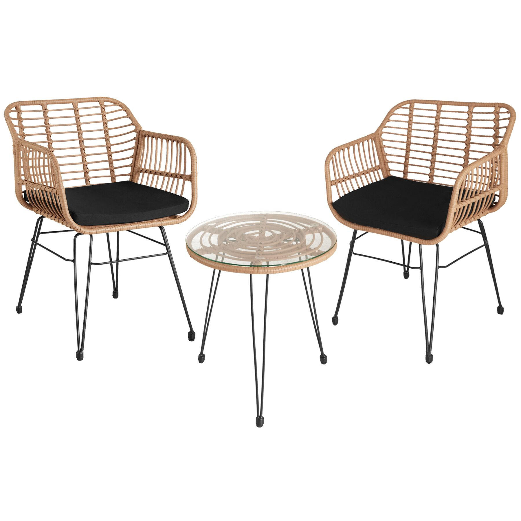 RATTAN SITZGRUPPE Molfetta,filigranes Design,natur - Naturfarben, Kunststoff - tectake