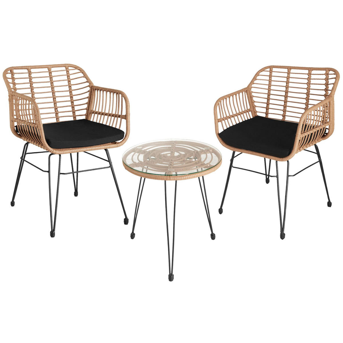 RATTAN SITZGRUPPE Molfetta,filigranes Design,natur - Naturfarben, Kunststoff - tectake