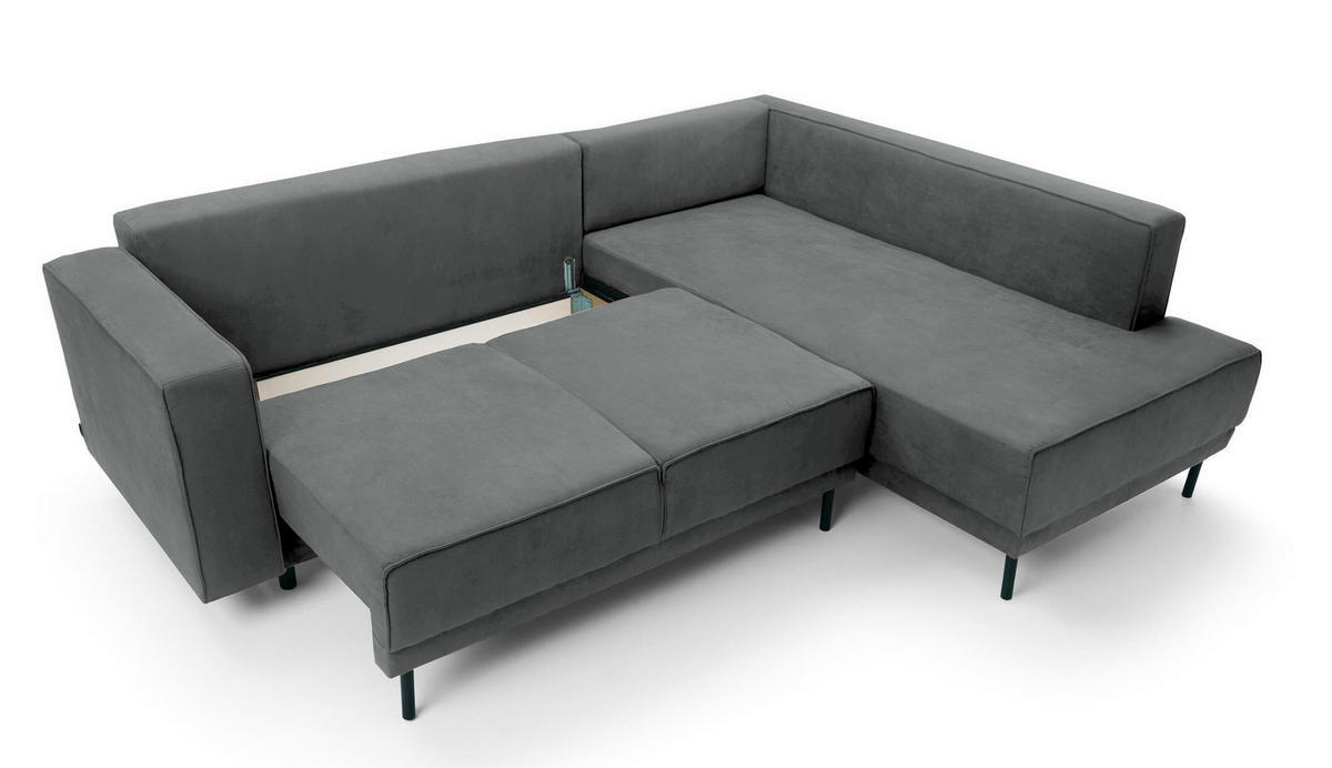 ECKSOFA Rodario Dunkelgrau Velours - Dunkelgrau/Schwarz, Textil/Metall (247/187cm) - Selsey