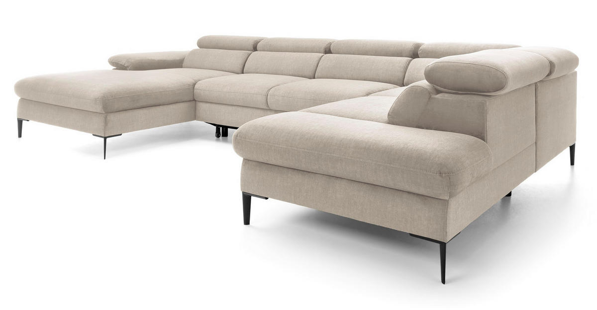 ECKSOFA U-Form 350 cm Amaro M mit Schlaffunktion, Links, Creme - Creme, Holz (214/353cm) - Emporius