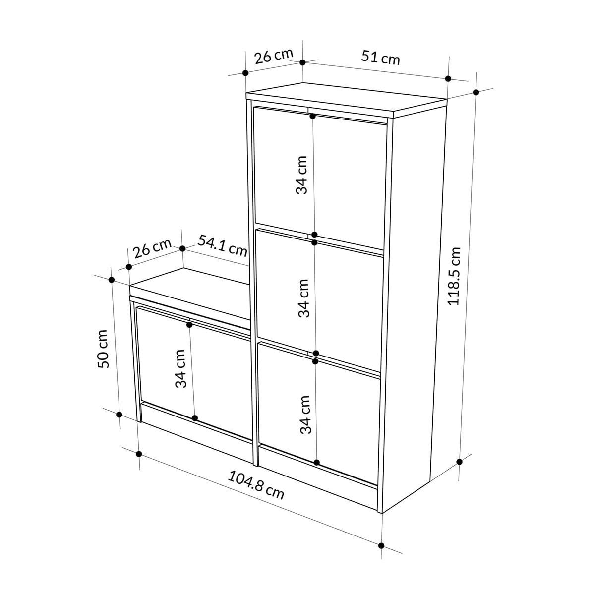 SCHUHSCHRANK 4 Türen L105 cm - Dude - Grau, Holzwerkstoff (26/118.5/105cm) - Calicosy