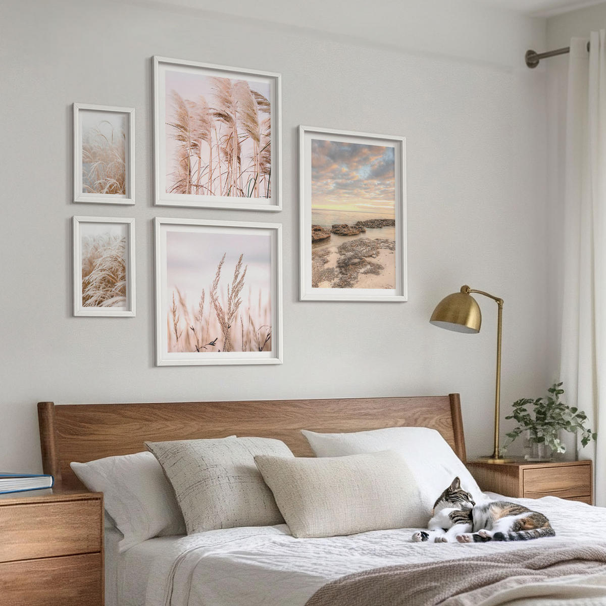 BILDER SET 5er Set - 50x50 cm & 20x30 cm & 40x60 cm Weißer Rahmen - Meerblick von Venedig - Weiß, Kunststoff (40/60cm) - TULUP