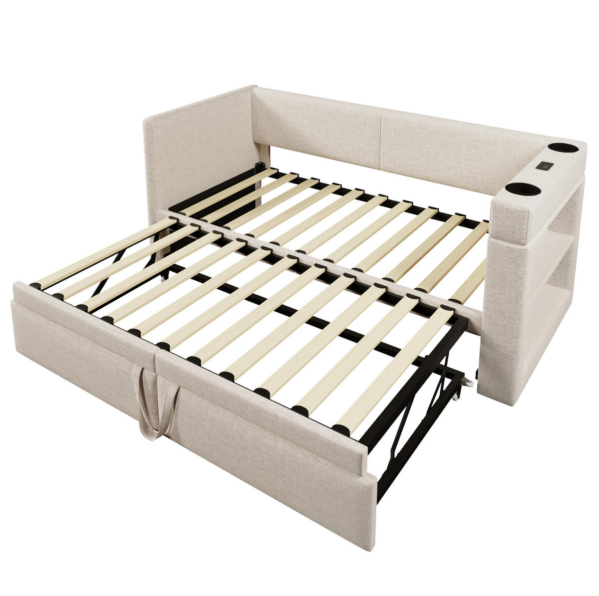 POLSTERBETT 90/180x200 cm Beige mit USB- und Type-C-Anschlüssen - Beige, Textil (90/200cm) - Flora Grace