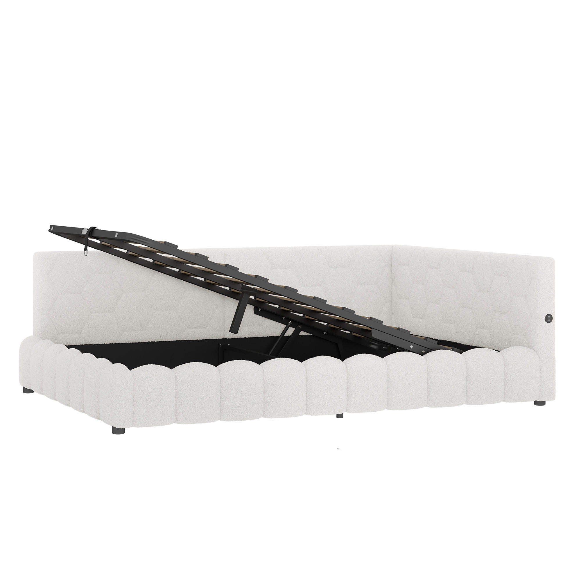 POLSTERBETT 140x200cm mit USB-Anschluss, Typ-C- Weiß - Weiß, Holz/Textil (140/200cm) - KOMHTOM