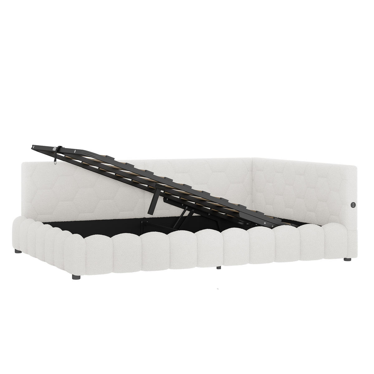 POLSTERBETT 140x200cm mit USB-Anschluss, Typ-C- Weiß - Weiß, Holz/Textil (140/200cm) - KOMHTOM