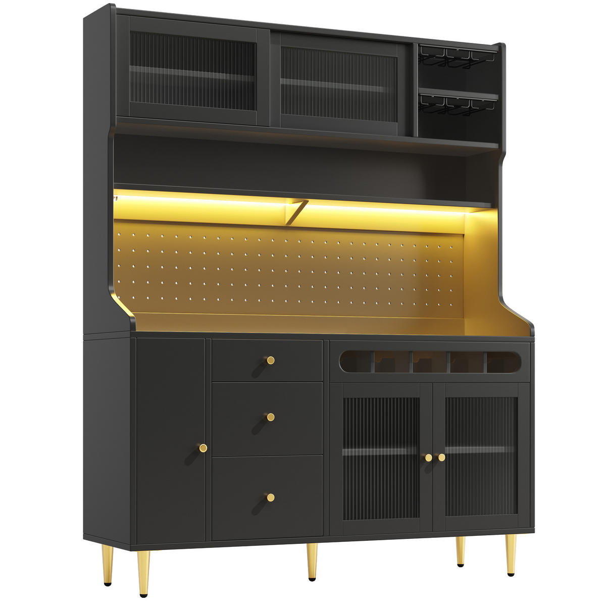 HOCHSCHRANK mit LED 145x39x171 cm MDF Glas Black - Schwarz, Glas (39/171/145cm) - Meubliv