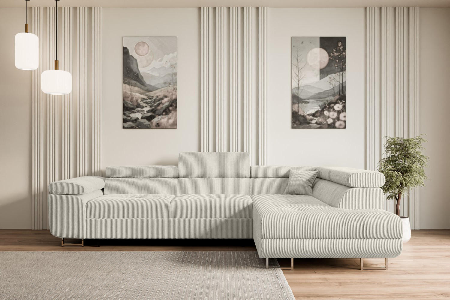 ECKSOFA mit Schlaffunktion und Bettkasten GUSA-L 272x202x107 cm Grau Cord - Silberfarben/Hellgrau, Holzwerkstoff/Textil (272/202cm) - ALTDECOR