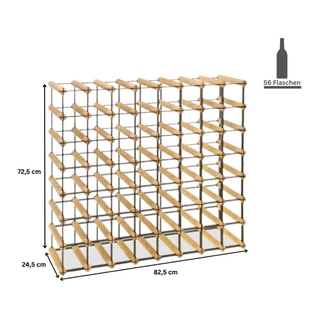 WEINREGAL Vinotega Mod Metal 72,5x82,5x24,5 cm 8x7 Flaschen Massives Kiefernholz Braun Geölt - Braun, Holz (82.5/72.5/24.5cm) - PROREGAL