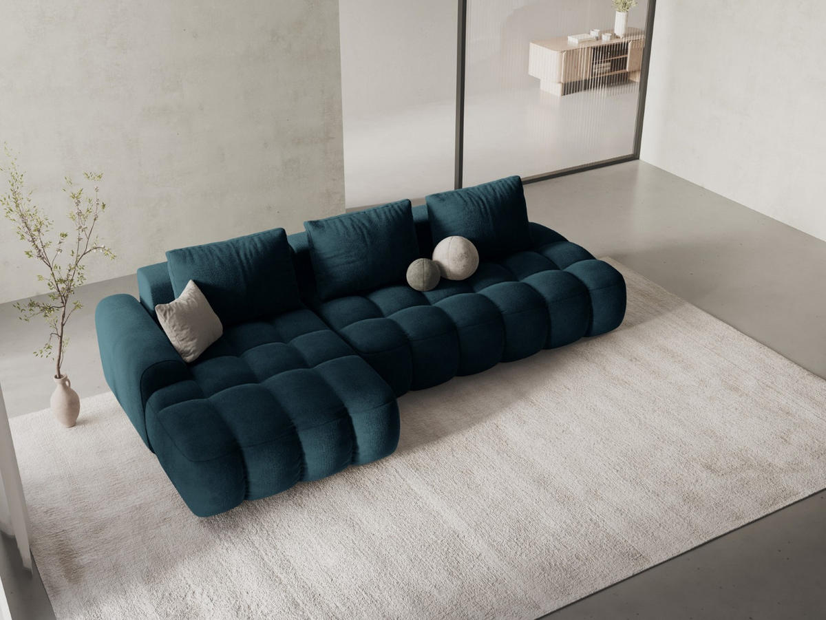 AUSKLAPPBARES-ECKSOFA links mit Container Linz aus Samt petrol 3 Sitzplätze - Petrol, Textil (142/275cm) - Cosmopolitan Design