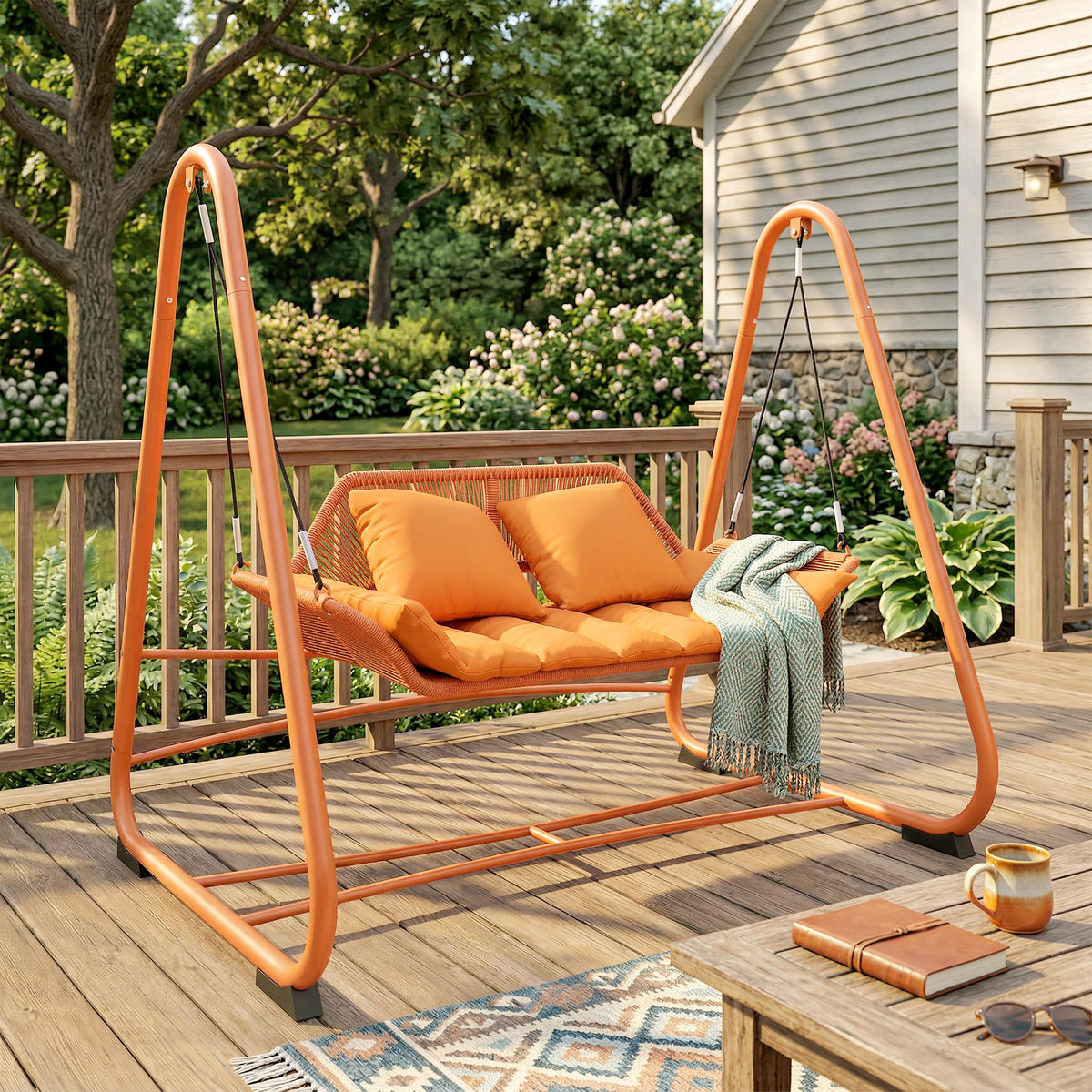 HOLLYWOODSCHAUKEL Metall Polyester Terrakotta - Terracotta, Textil/Metall (120/162/174cm) - Outsunny