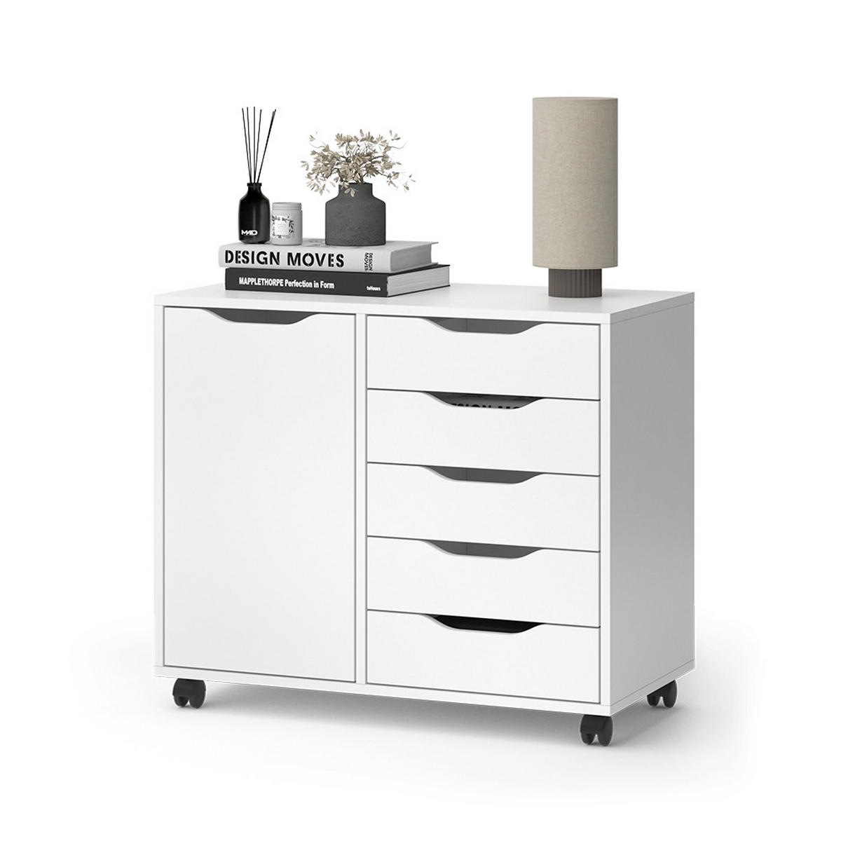 KOMMODE Otwin Weiß 78 x 61.5 cm mit 5 Schubladen und 1 Tür - Weiß, Holzwerkstoff (40.6/61.5/78cm) - Vicco