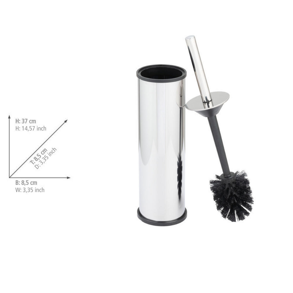 WC-BÜRSTE mit dichtem Edelstahlbehälter Olmedo 8,5/8,5/37 cm - Silberfarben, Metall (8.5/37/8.5cm) - Wenko