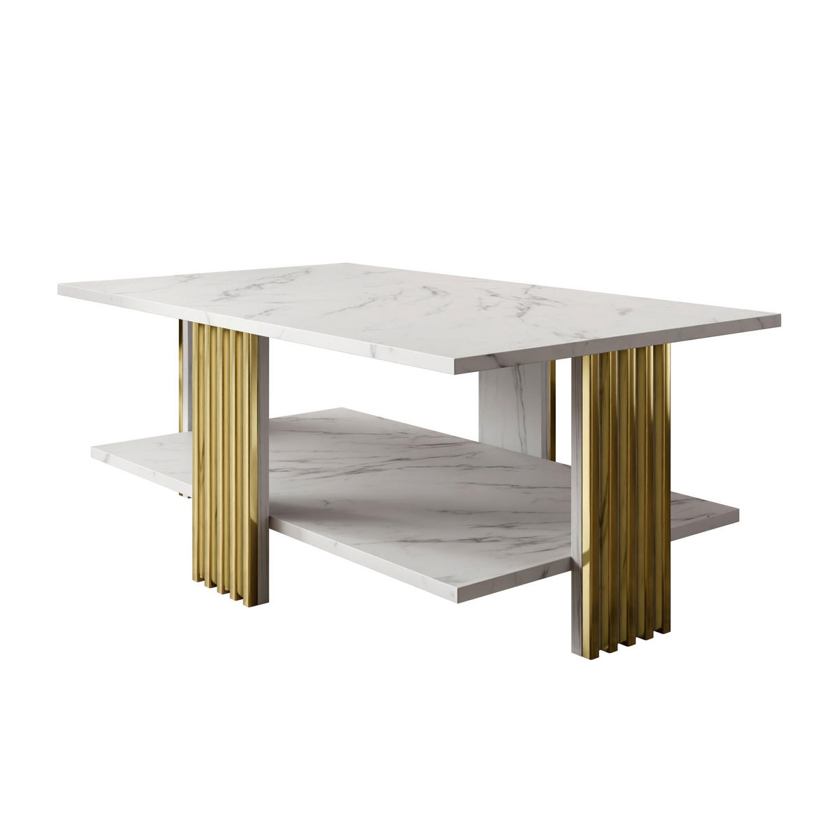 COUCHTISCH SAPHIRA GOLD mit Ablageboden, Weißer Marmor - Weiß, Holzwerkstoff (60/100/40cm) - Lookway