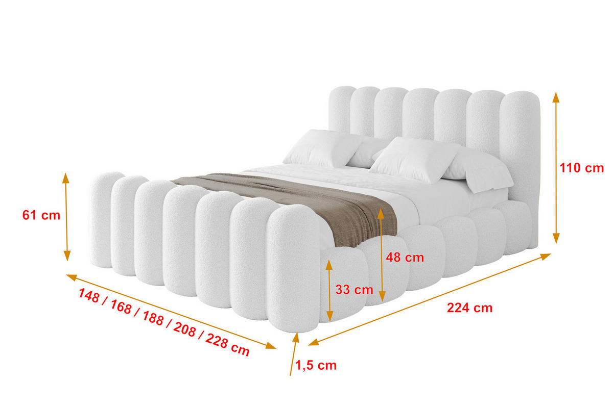 POLSTERBETT mit Bettkasten, Fußteil und Lattenrost, Boxbett ohne Matratze - SENA-Z 180x200 Weiß - Weiß, Holzwerkstoff/Textil (180/200cm) - ALTDECOR