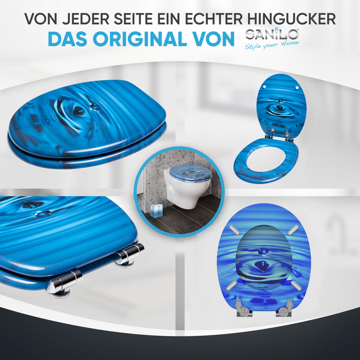 WC-SITZ mit Absenkautomatik Tropfen - Blau, Holzwerkstoff (38/6/47cm) - Sanilo