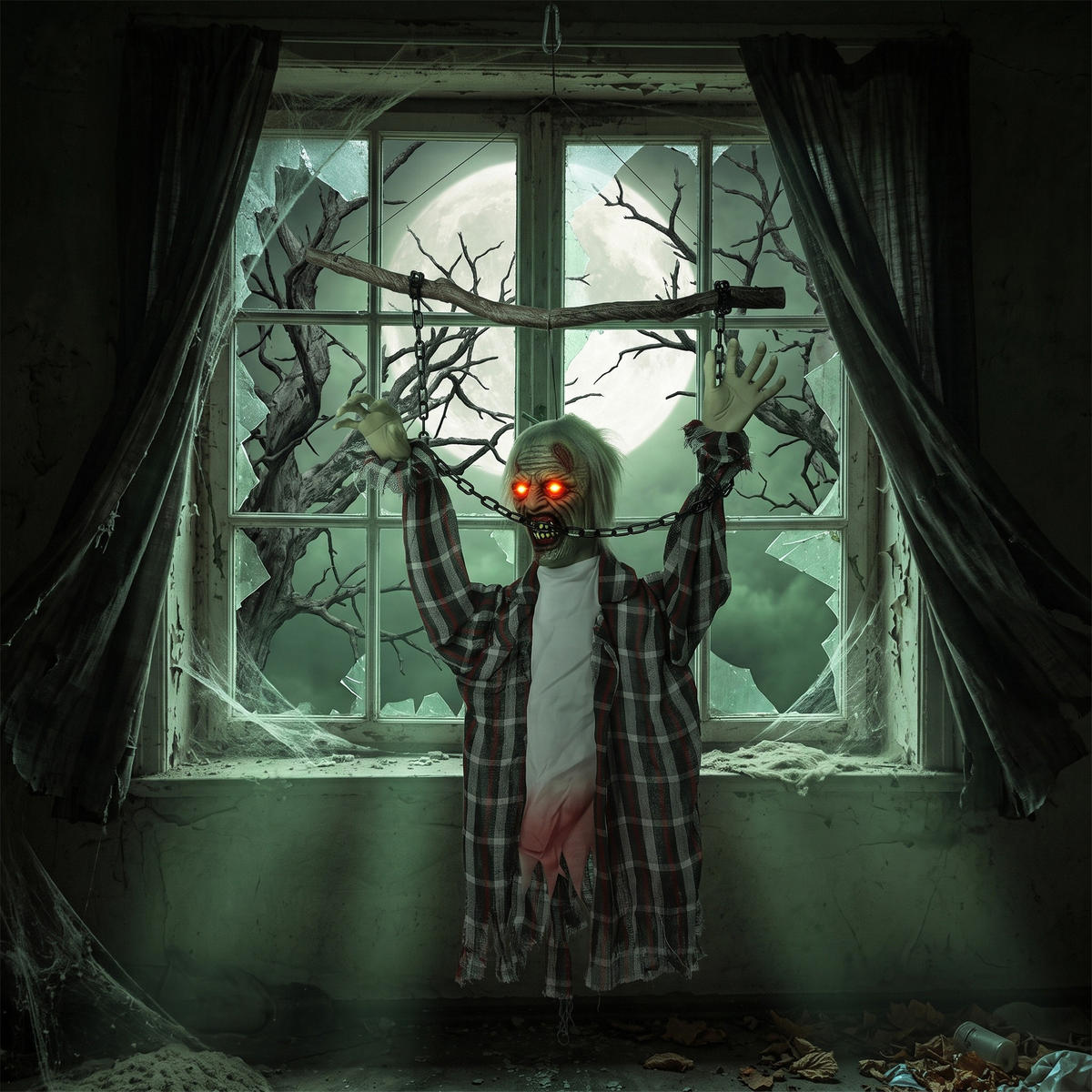 HALLOWEEN-DEKO Metall Polyesterfaser Grau-Rot - Multicolor, Metall (16/110/80cm) - HOMCOM