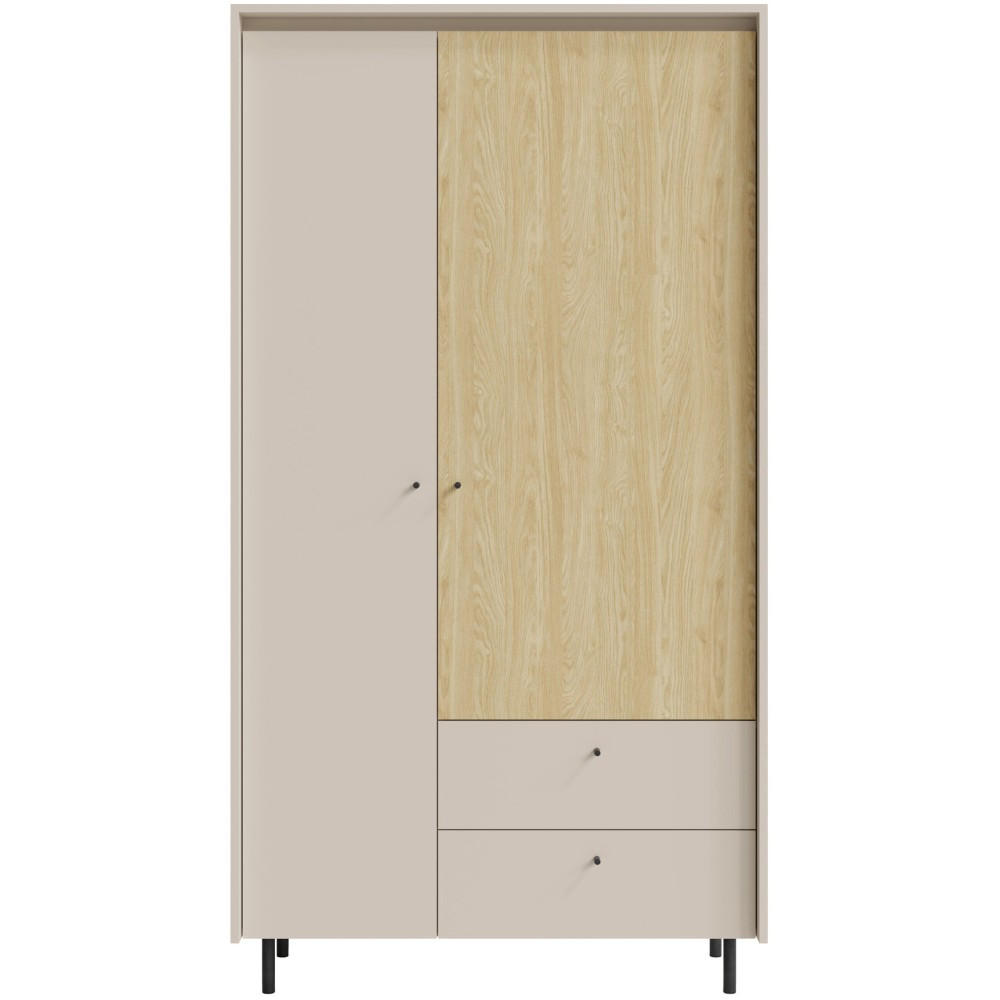 DREHTÜRENSCHRANK Monako mit 2 Schubalde und 2 Türen - Eichefarben/Beige, Holzwerkstoff/Metall (103/195/52cm) - Beautysofa