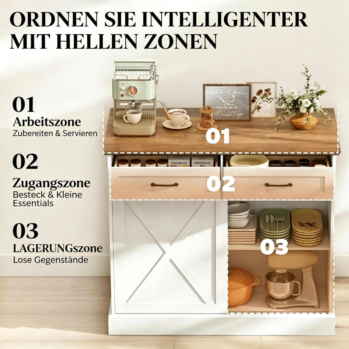 KÜCHENINSEL‑SCHRANK , Sideboard‑Ausführung, Arbeitsfläche - Braun, Holzwerkstoff (106.4/92/57cm)
