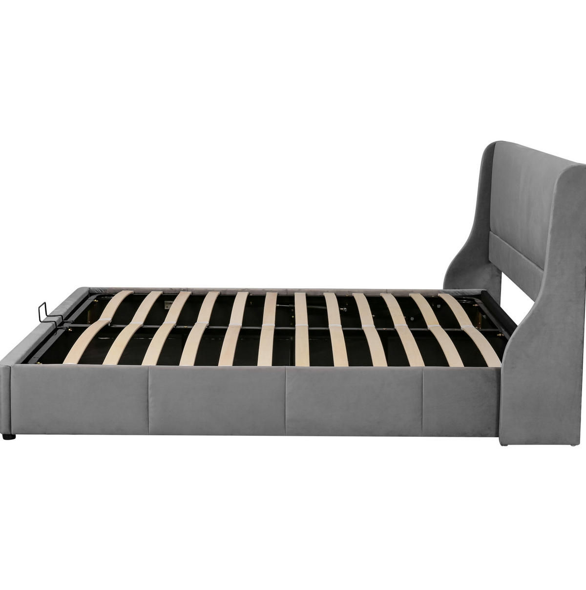 POLSTERBETT aus Samt 180x200 cm Grau mit Bettkasten und hydraulischer Öffnung - Grau, Textil (180/200cm) - IVMEU