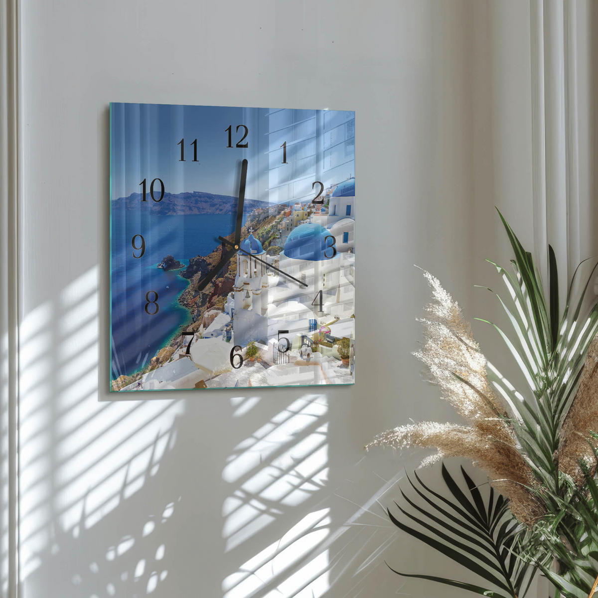 WANDUHR 30x30 cm - Santorini - Blau, Glas (30/30/0.4cm) - TULUP