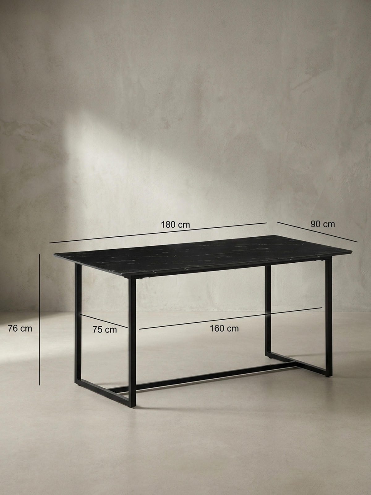 ESSTISCH Marmoroptik Metall Rechteckig Modern Klein, Schwarz 180x90x76 cm - Schwarz, Holzwerkstoff/Metall (90/180/76cm) - KADIMA DESIGN