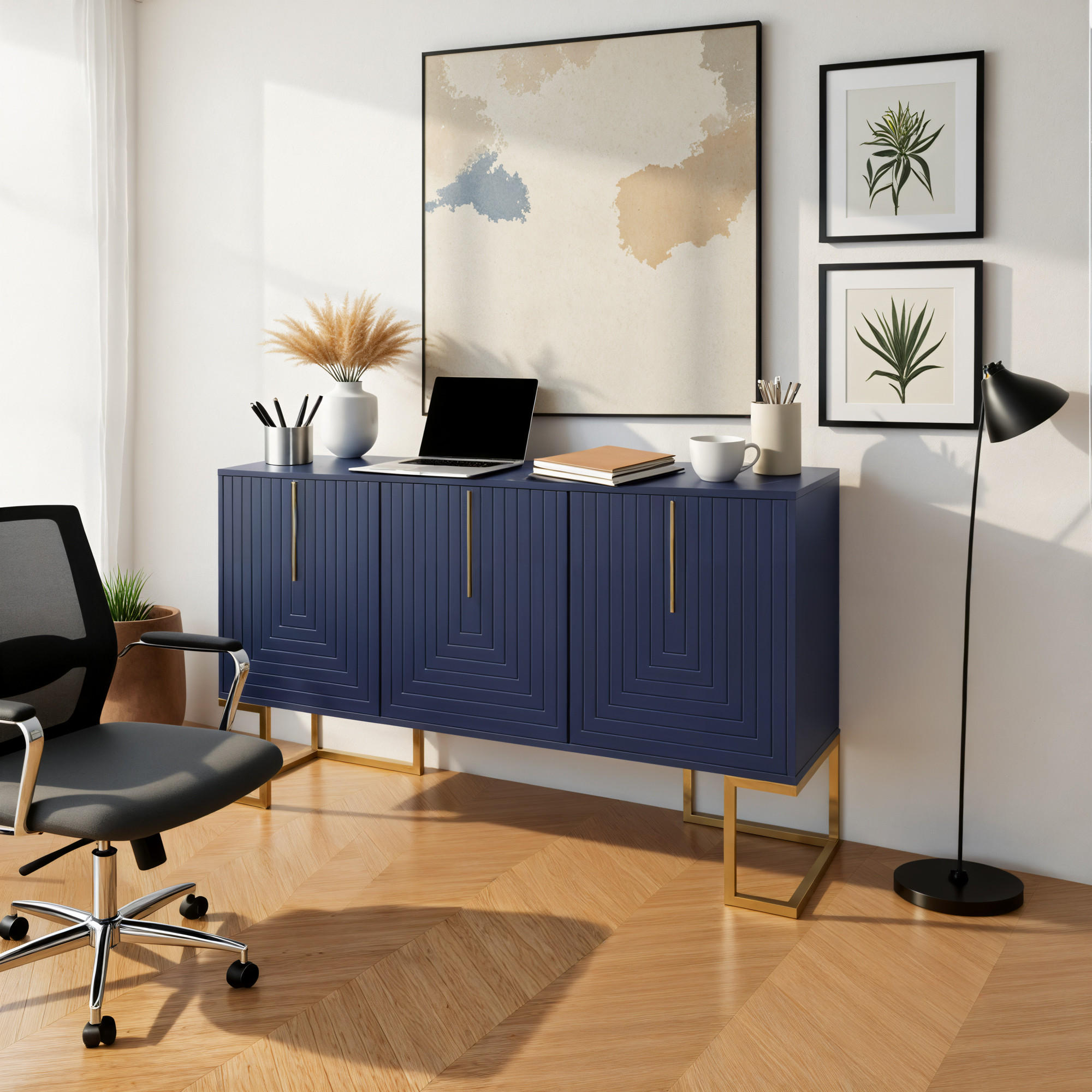 SIDEBOARD Verstellbare Regalböden,138/40/80,5 cm - Blau, Holzwerkstoff/Metall (40/80.5/138cm) - Urban Meuble