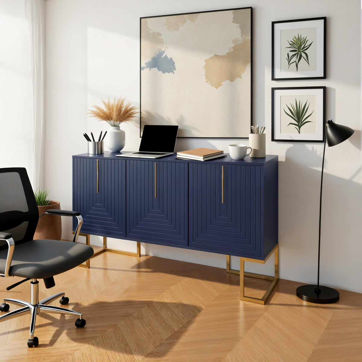 SIDEBOARD Verstellbare Regalböden,138/40/80,5 cm - Blau, Holzwerkstoff/Metall (40/80.5/138cm) - Urban Meuble