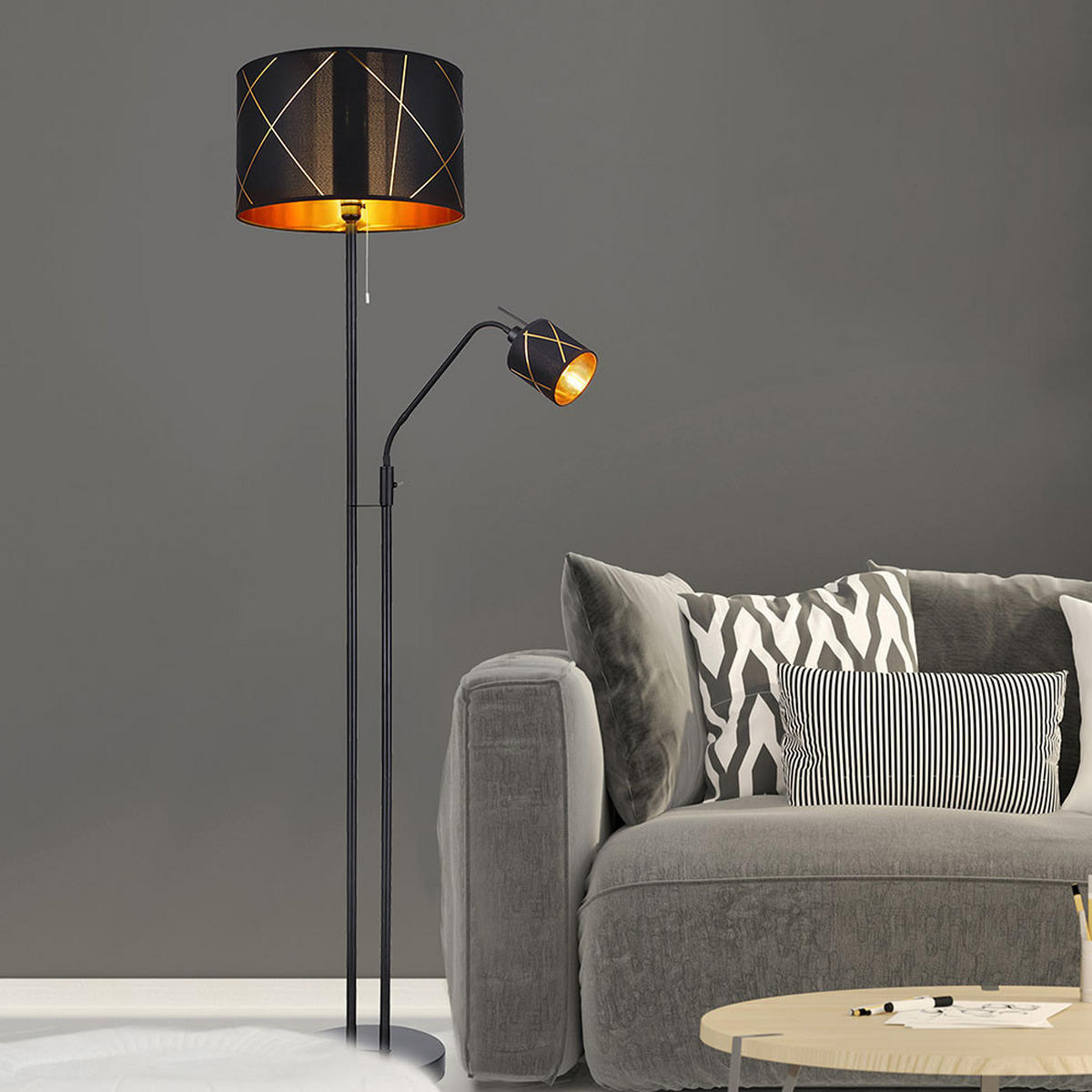LED STEHLEUCHTE BEMMO Metall Schwarz - Schwarz, Metall (40/40/175cm) - Globo Lighting