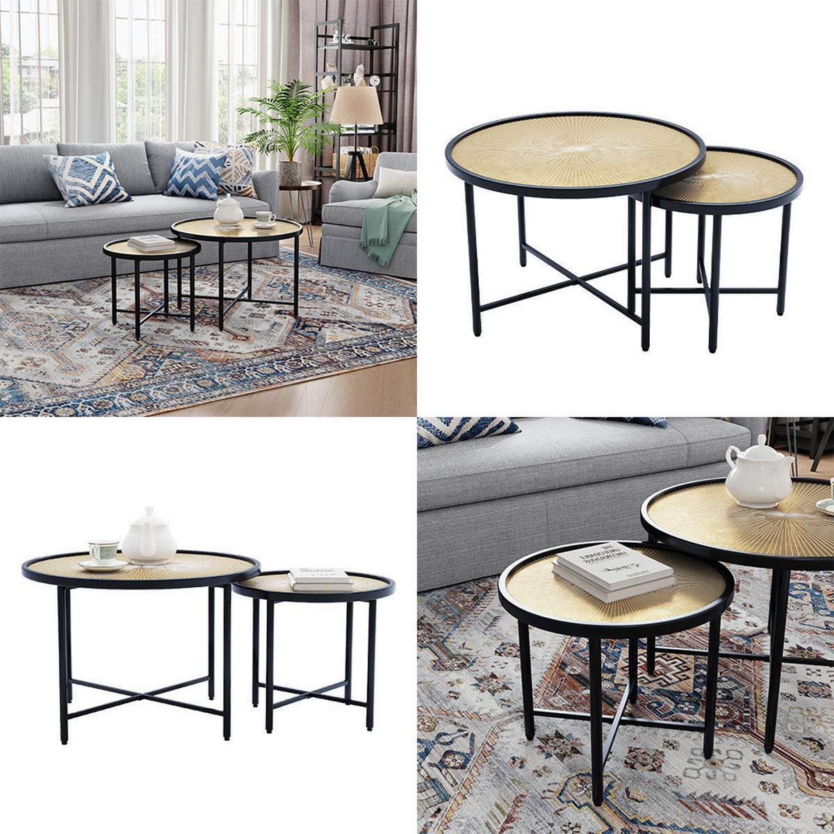 BEISTELLTISCH-SET Winnipeg Holz 62 x 62 cm 2 Teile - Schwarz/Sonoma Eiche, Holzwerkstoff (62/62/44.5cm) - Vicco