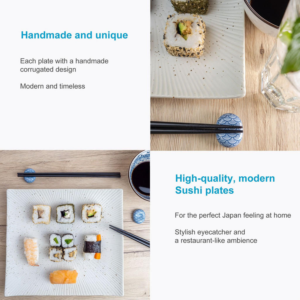 Thumbnail - Intirilife Sushi, Weiß, Keramik, 4-teilig, 23.4x3.8x26 cm, Essen & Trinken, Geschirr, Geschirr-Sets, Teller-Sets