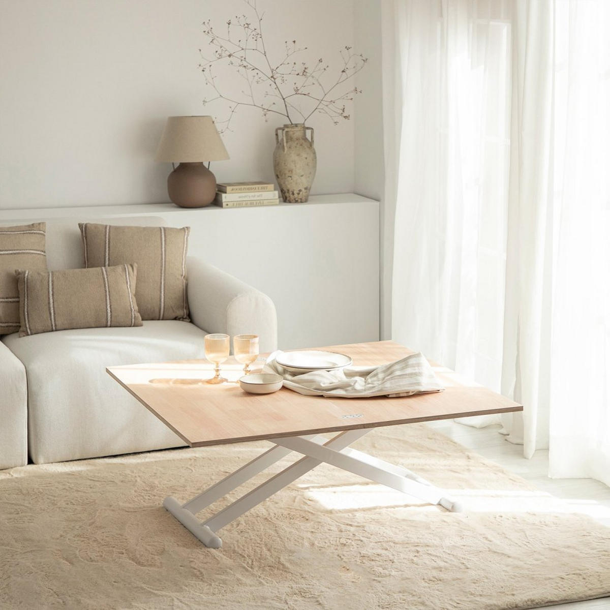 COUCHTISCH AUSZIEHBARER UND ERHÖHTER Tapi Weiß 110 cm x 46-75 cm - Weiß, Holz (57/110/46cm)