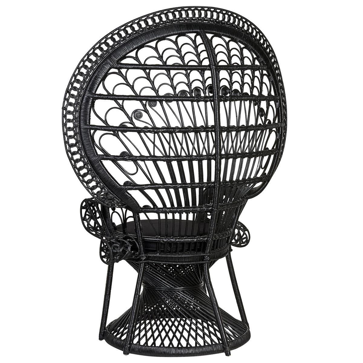 PFAUENSESSEL Rattan/Baumwolle schwarz Emmanuelle - Schwarz, Naturmaterialien/Textil (120/150/50cm) - Beliani