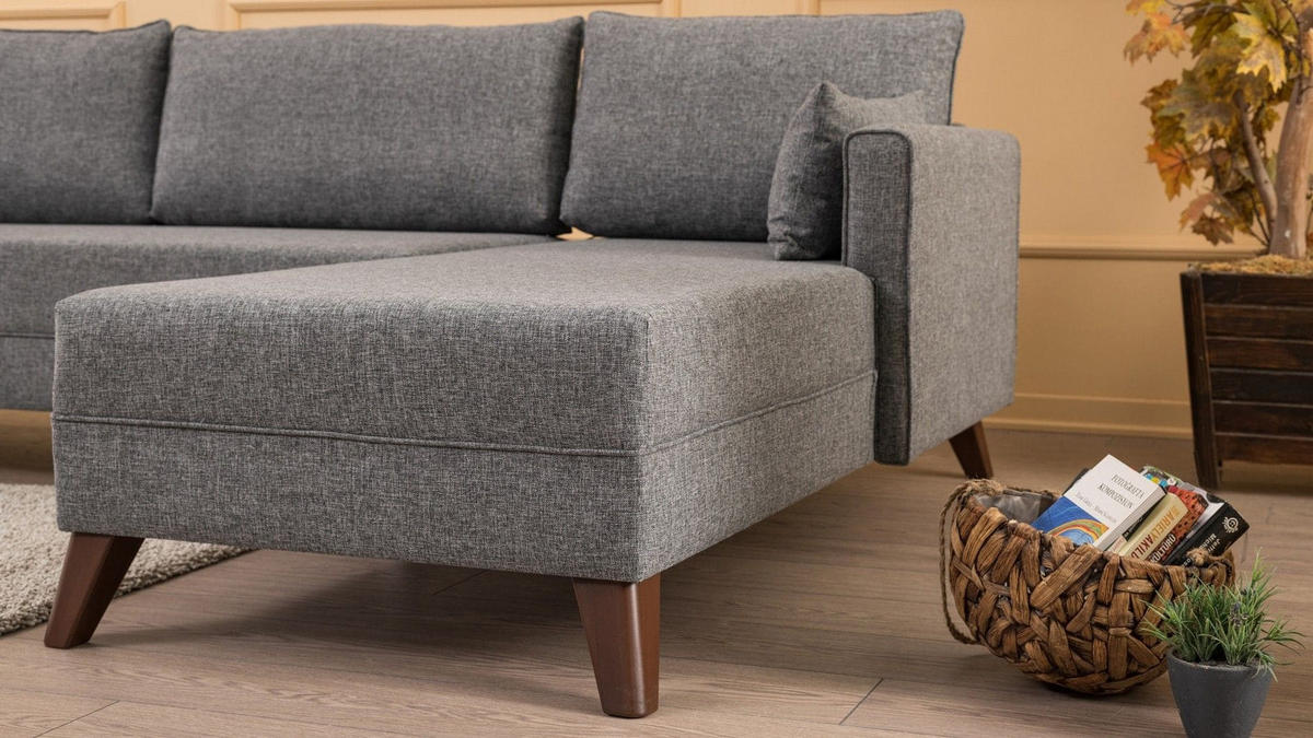 ECKSOFA mit losen Rückenkissen und Schlaffläche - Walnussfarben/Braun, Holz/Kunststoff (165/275cm) - myHomelando